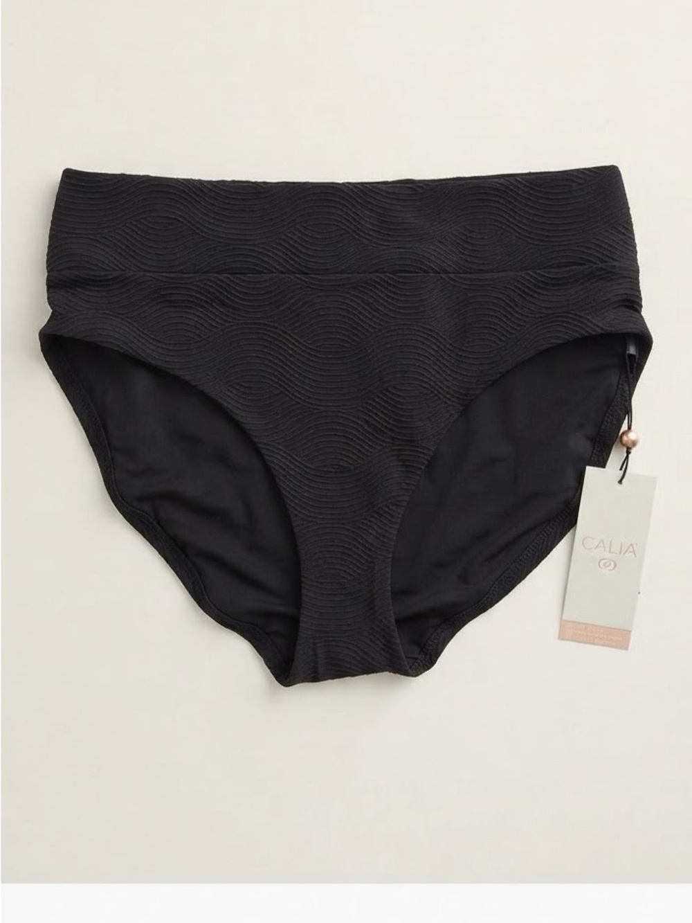 NWT CALIA Black High Rise Swim Bottom Textured Wave Bikini Bottom Size M
